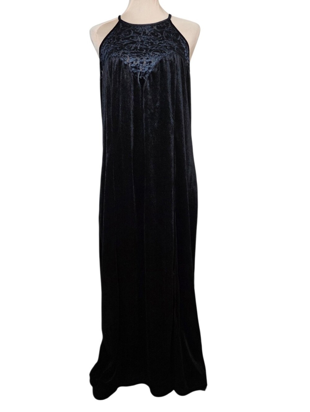 Y2K Lane Bryant Black Velvet Burnout Maxi Dress Goth Glam Whimsigoth XL